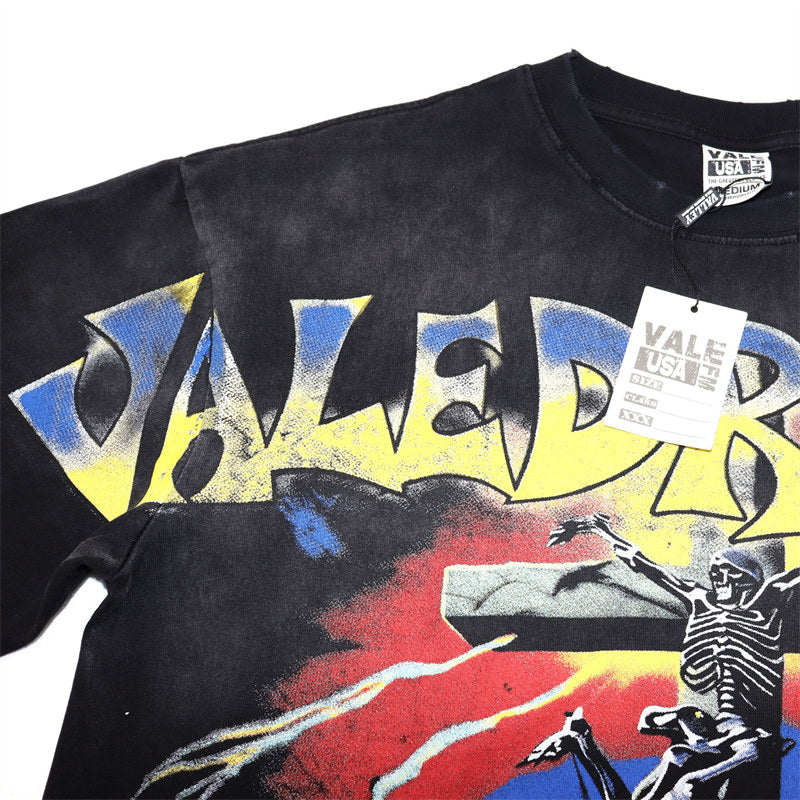 Letter Print Washed Distressed T-Shirt